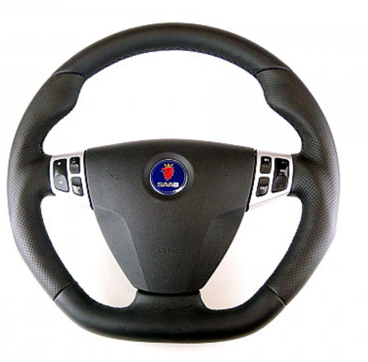 MAPTUN LEATHER STEERING WHEEL SAAB 9‑3 06‑12 FLAT BOTTOM,