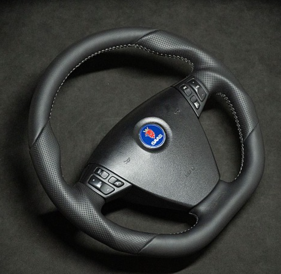 MAPTUN LEATHER STEERING WHEEL SAAB 9‑3 03‑05 FLAT BOTTOM,